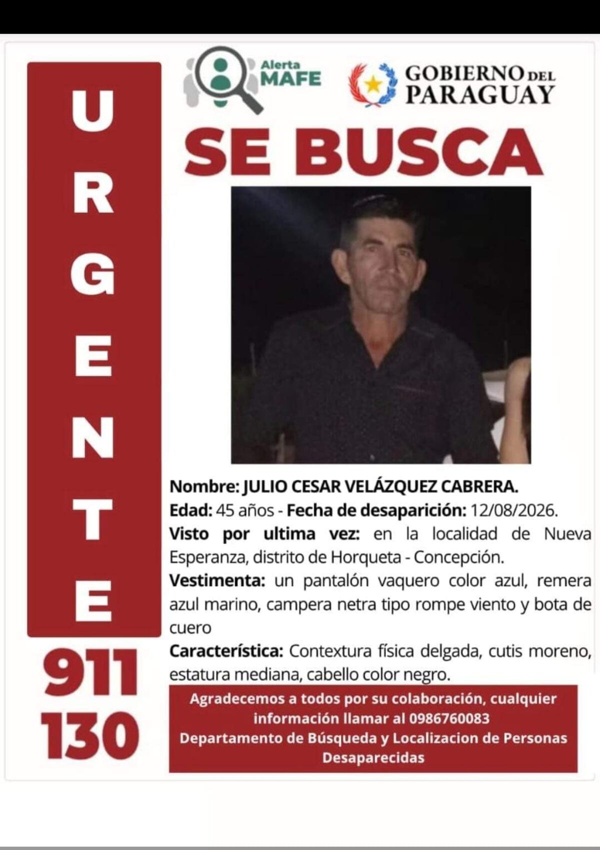 Horqueta: denuncian extraña desaparición de un hombre
