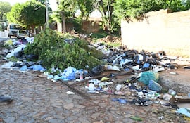 Acumulación de basura y desechos en una calle pavimentada, sin personas visibles en la escena.
