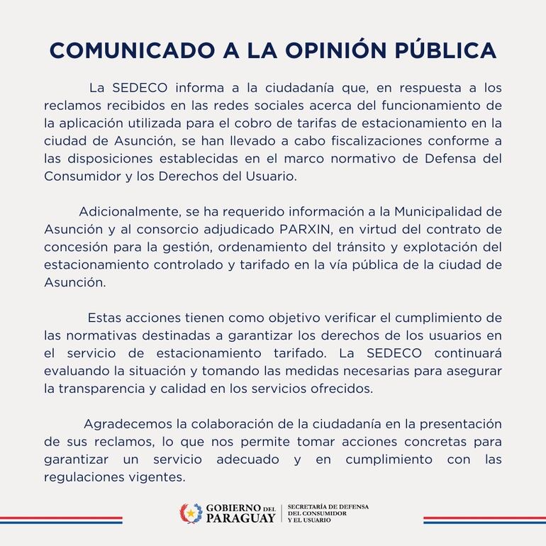 SEDECO anunció intervención ante denuncias contra Parxin.