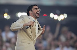 El cantante puertorriqueño Bad Bunny durante un concierto en Barcelona, el pasado viernes.