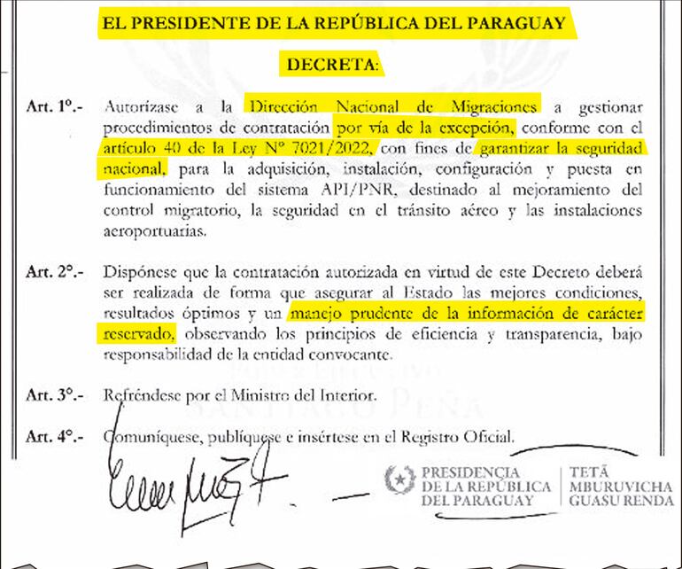 El Decreto N° 4991 fue firmado por  Peña y refrendado por el ministro del Interior, Enrique Riera.