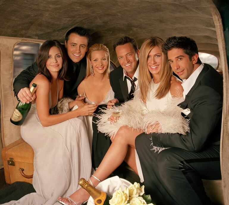 El elenco de la serie "Friends": Courteney Cox, Matt LeBlanc, Lisa Kudrow, Matthew Perry, Jennifer Aniston y David Schwimmer .