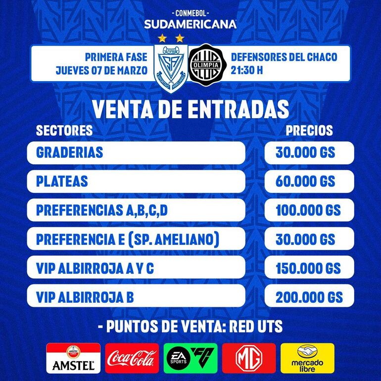 Precio de las entradas para Ameliano - Olimpia