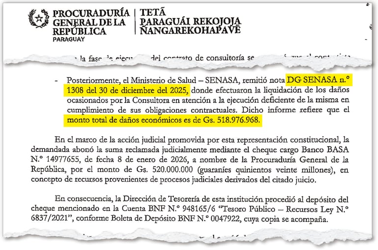 El dictamen en el cual se evidencia que el 30 de diciembre de 2025  ingresó la nota de Senasa.