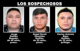 Jorge Guillén Bogado, preso. Ángel David González Guillén, preso. Carlos Antonio Báez Guillén, prófugo. Sospechosos del crimen del teniente coronel Guillermo Moral.