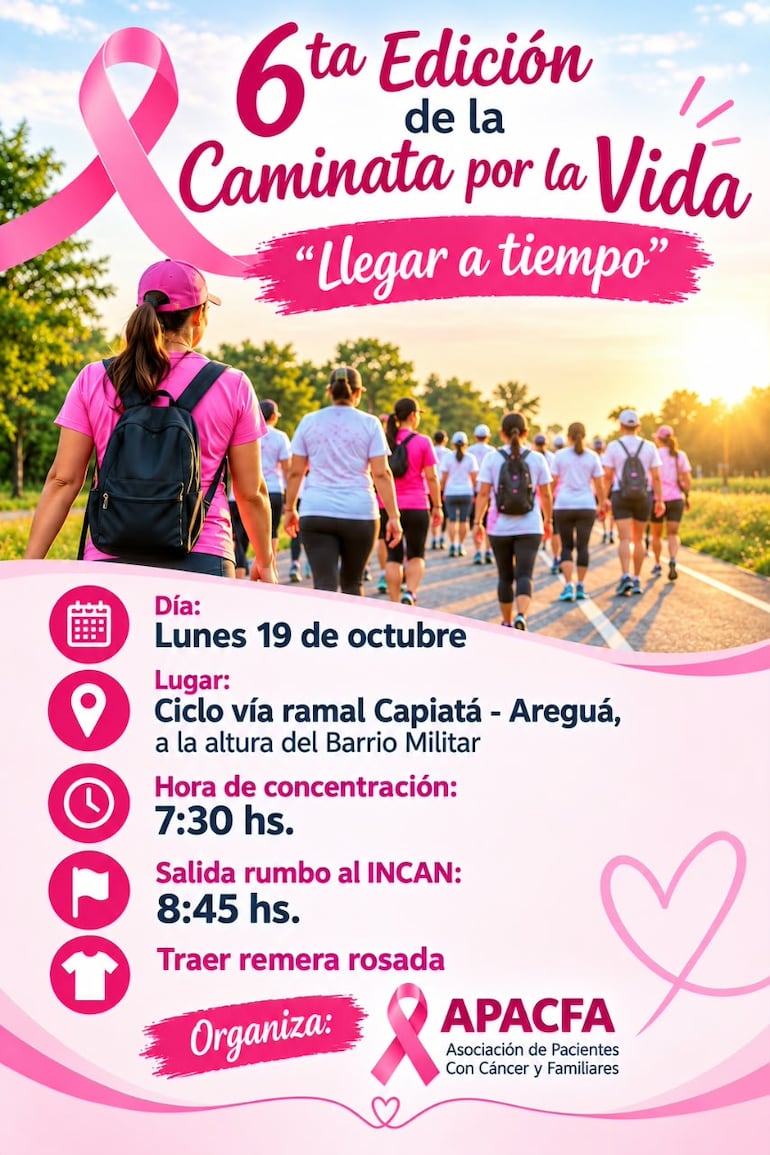 Sexta edición de la Caminata por la Vida, organizada por la Asociación de Pacientes con Cáncer y Familiares.