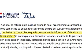 Mala fe de Siemi SRL, comprobada por la DNCP.