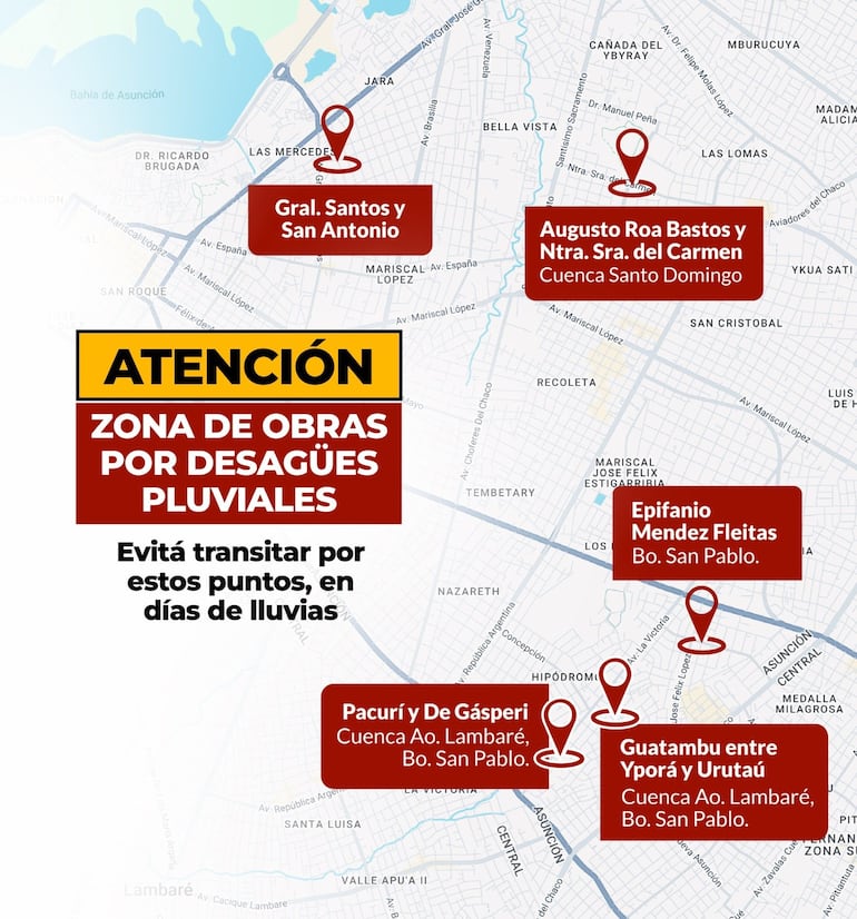 Asunción mapa obras de desagüe pluvial