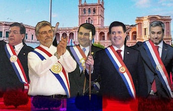 Los últimos expresidentes: Nicanor Duarte Frutos, Fernando Lugo, Federico Franco, Horacio Cartes y Mario Abdo Benítez.