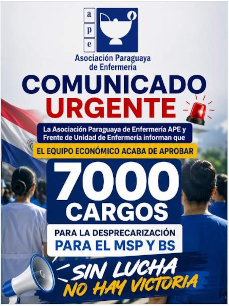 Comunicado de APE en fondo con bandera de Paraguay y figuras humanas de espaldas en ambiente de protesta.