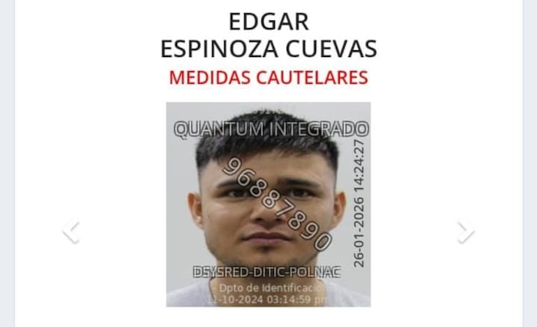 Ficha policial de Édgar Espinoza Cuevas, internado en el Centro Nacional de Quemaduras de Asunción.
