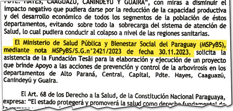 En el plan de trabajo dice que la nota del MSP se presentó recién el 30 de noviembre de 2023.