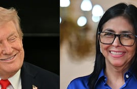Esta combinación de imágenes, creada el 21 de enero de 2026, muestra al presidente estadounidense Donald Trump y a la presidenta interina de Venezuela, Delcy Rodríguez.