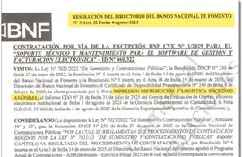 Resolución del Consejo del BNF justificó convocatoria por excepción y adjudicó licitación a IDL SA.