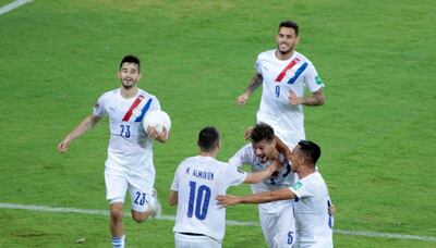 Festejo de los albirrojos en el último partido ante Venezuela aguardando repetir el mismo en el Defensores