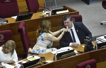 Los senadores Noelia Cabrera y Dionisio Amarilla.