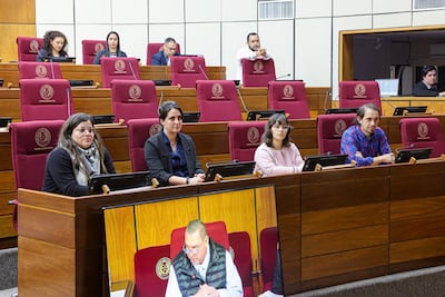 Representantes de la Federación Internacional de Periodistas (FIP) y del Sindicato de Periodistas del Paraguay (SPP), encabezados por el secretario General, Santiago Ortiz.