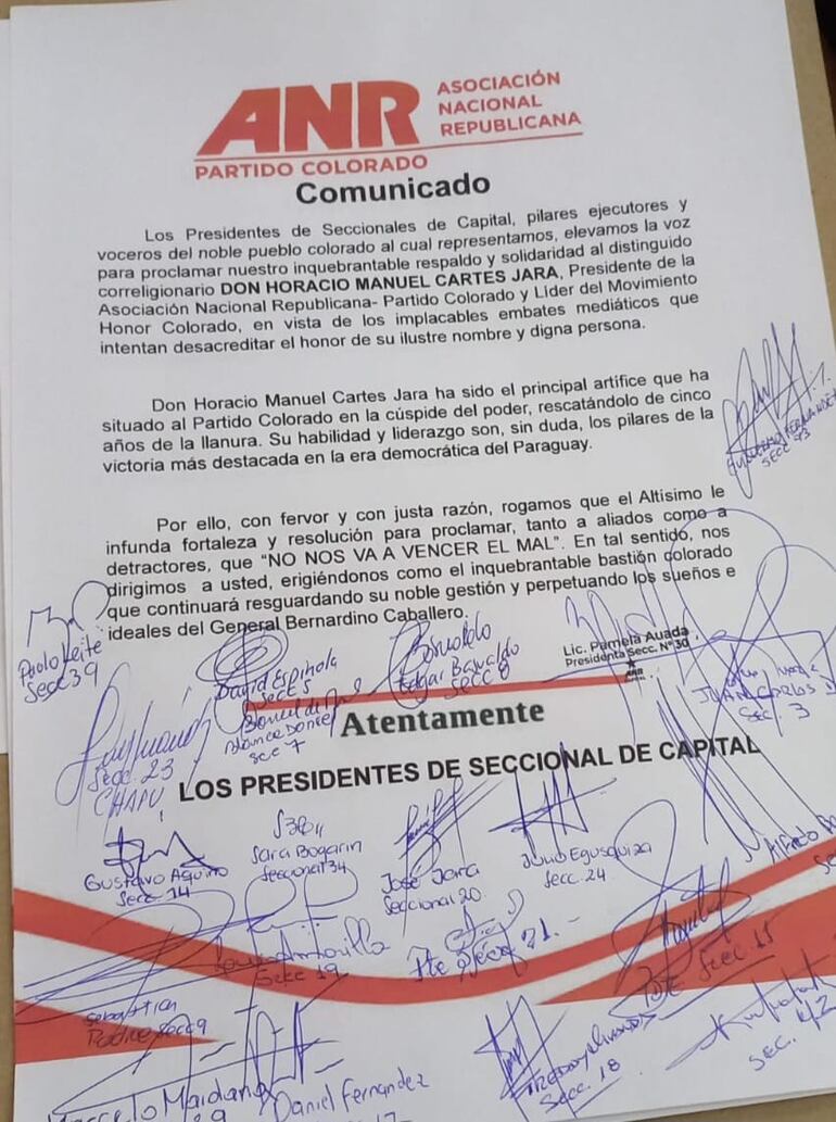 Comunicado de un grupo de seccionaleros de Capital.