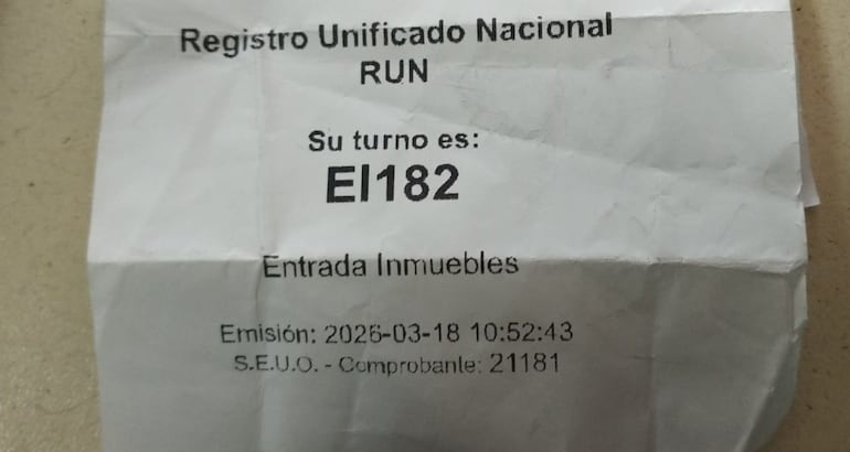 Ticket de una usuaria del RUN que no consiguió ser llamada