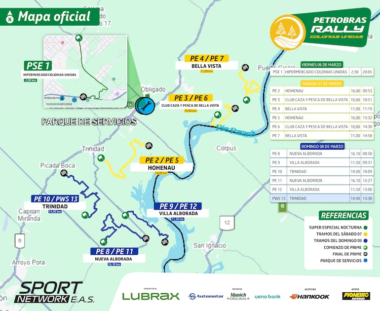 Mapa oficial del Petrobras Rally de Colonias Unidas 2026.