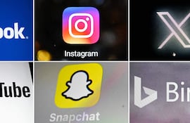 Los logotipos de los siguientes servicios y plataformas en línea: TikTok; Facebook; Instagram; X; (abajo de izquierda a derecha) Google; YouTube; Snapchat y Bing.