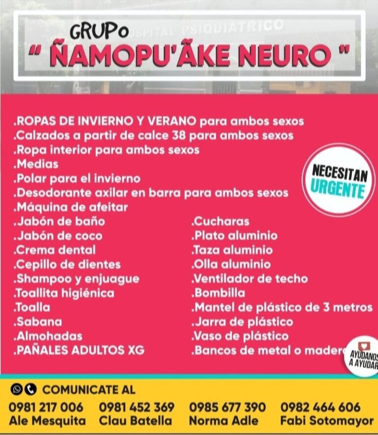 Colecta solidaria a favor del Hospital Psiquiátrico.