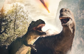 Ilustración, concepto de extinción de los dinosaurios.