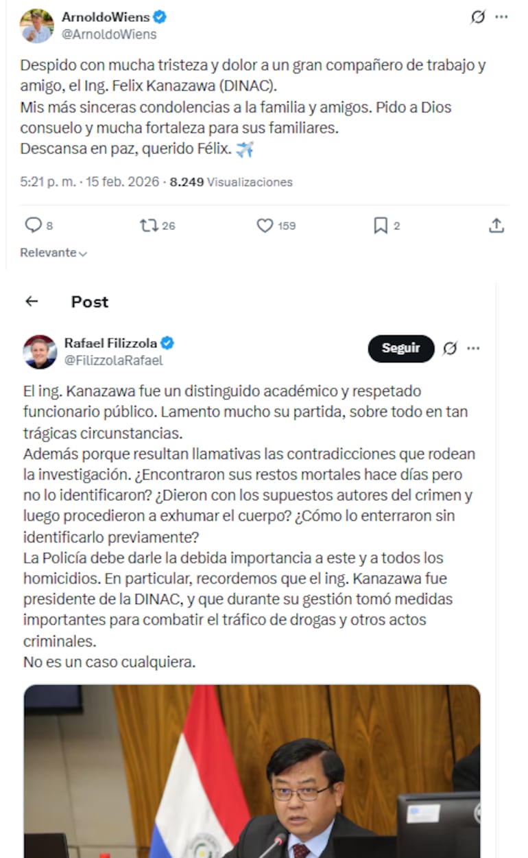 Mensajes de despedida para el ingeniero Félix Kanazawa