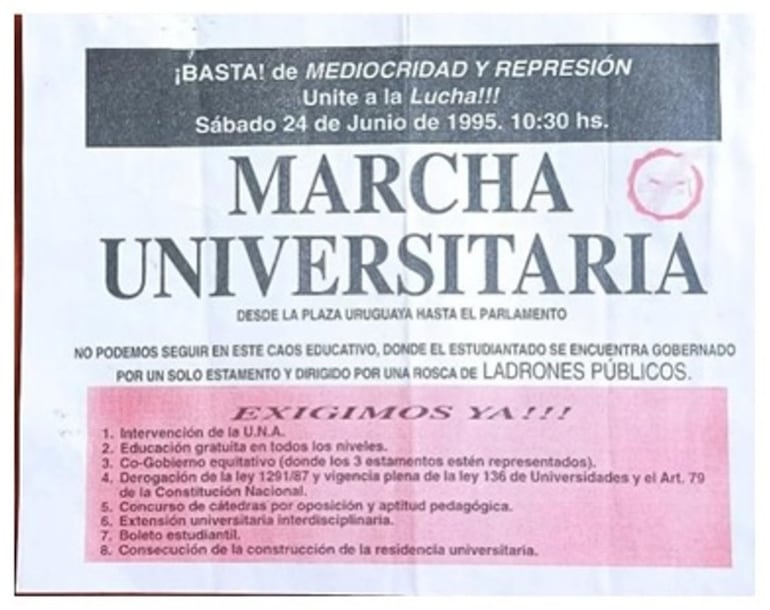 Boletín de la convocatoria, gentileza de Osvaldo Ortiz Faiman, líder universitario de la época