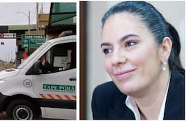 Un móvil de Tape Porã en un puesto de peaje y la ministra de obras Claudia Centurión.