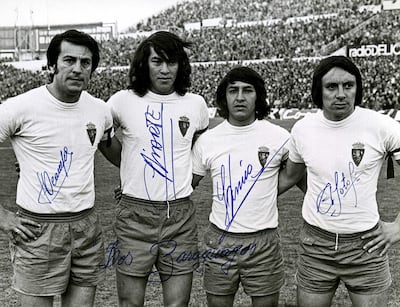 Los paraguayos Felipe Ocampos (i), Carlos Diarte, Saturnino Arrúa y Adolfo Soto, los famosos "Zaraguayos".