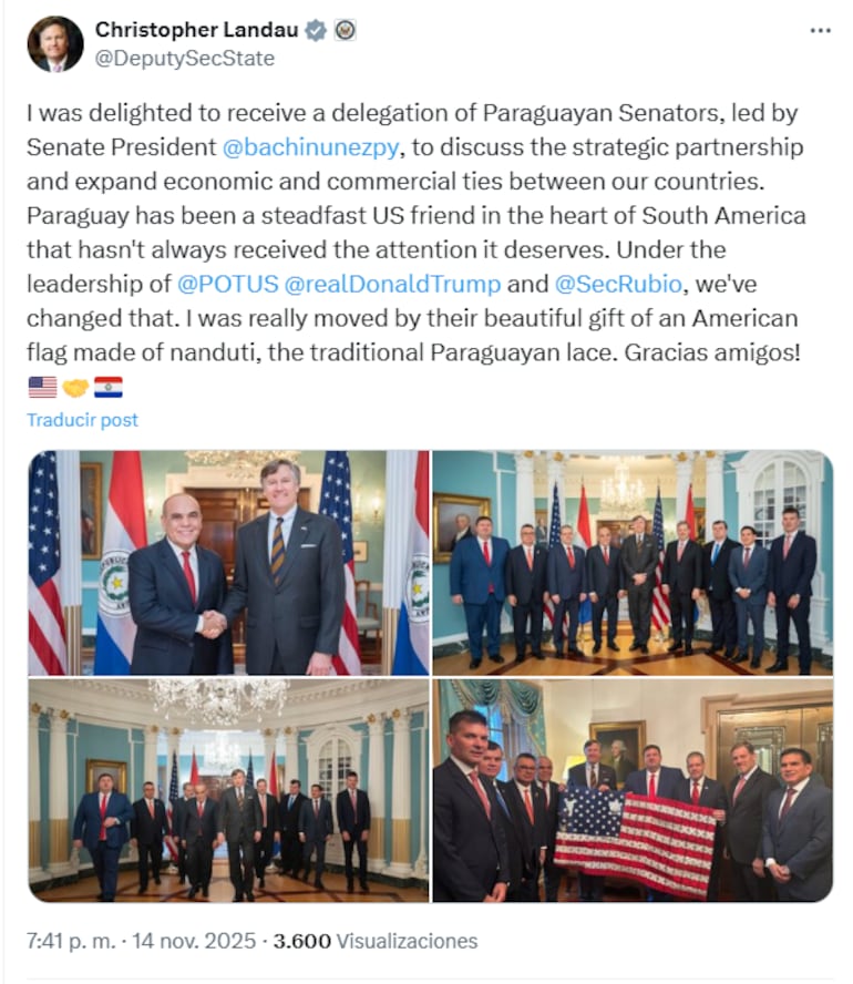 Mensaje de Christopher Landau tras reunión con cartistas.