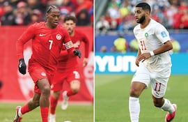 El delantero de Canadá, Jonathan David y el centrocampista de Marruecos Ismael Saibari protagonistas del duelo entre Canadá y Marruecos, que se enfrentarán en un partido de fútbol de octavos de final de la Copa Mundial 2026 en el Houston Stadium en Houston el 4 de julio de 2026.