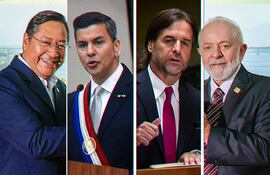 64° Cumbre del Mercosur en Asunción. Los presidentes: Luis Arce (Bolivia), Santiago Peña (Paraguay), Luis Lacalle Pou (Uruguay) y Luiz Inacio Lula Da Silva (Brasil).