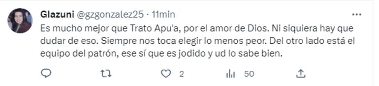Respuestas al tweet de Norma Aquino, "Yami Nal", senadora electa por el Partido Cruzada Nacional, en el que arremetió contra la senadora colorada independiente, Blanca Ovelar, quien estaría buscando el apoyo de la oposición para presidir el Congreso.