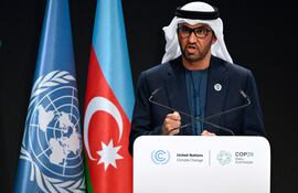 El ministro de Industria y tecnología emiratí y presidente de la COP28, Sultan Ahmed Al Jaber, en Bakú, en la apertura de la COP29.