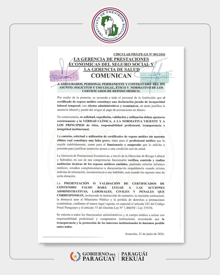 Comunicado del IPS.
