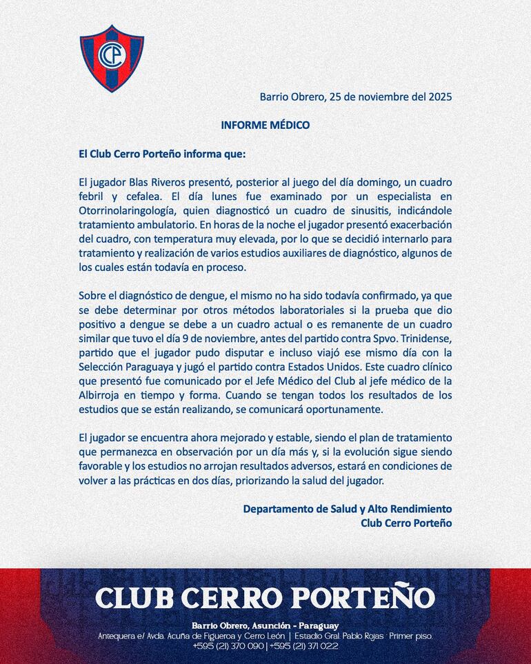 Informe Médico - Blas Riveros