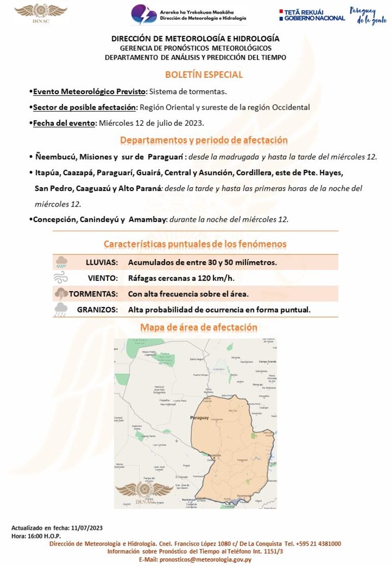 Boletín especial por tormentas eléctricas.