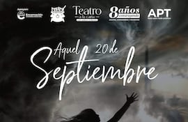 Cartel promocional con fondo oscuro y personaje en silueta, anunciando obras teatrales y celebrando la comunidad.