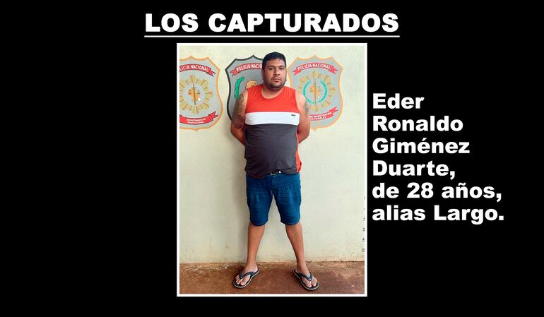 Eder Ronaldo Giménez Duarte, alias Largo, supuesto jefe de sicarios capturado en San Pedro de Ycuamandyyú.