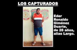 Eder Ronaldo Giménez Duarte, alias Largo, supuesto jefe de sicarios capturado en San Pedro de Ycuamandyyú.