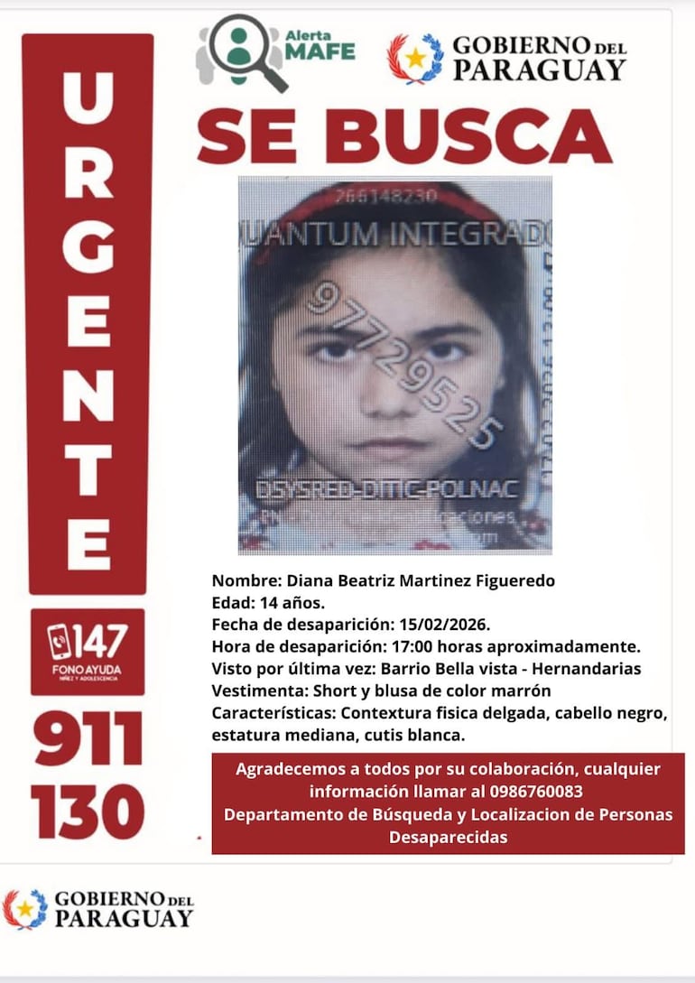 Foto de Diana Martínez, adolescente desaparecida. Imagen difundida por la Policía Nacional