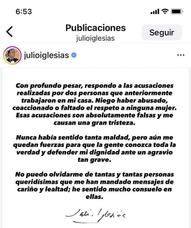 El cantante Julio Iglesias ha negado las acusaciones realizadas por dos exempleadas, quienes han asegurado que el artista abusó sexualmente de ellas. 
