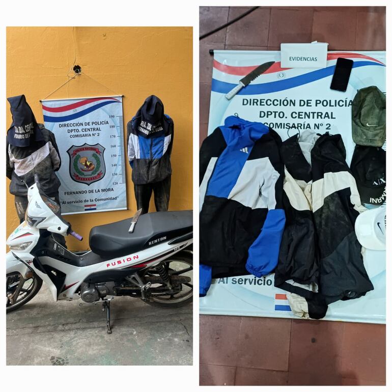 Pertenencias incautadas a peligrosos motochorros en Fernando de la Mora.