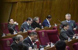 El diputado Jorge Ávalos Mariño (PLRA, A) de pie a la derecha, fue el único orador y argumentó a favor de rechazar el veto del Ejecutivo.