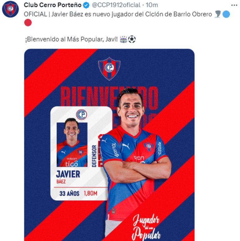Cerro Porteño, vía twitter.