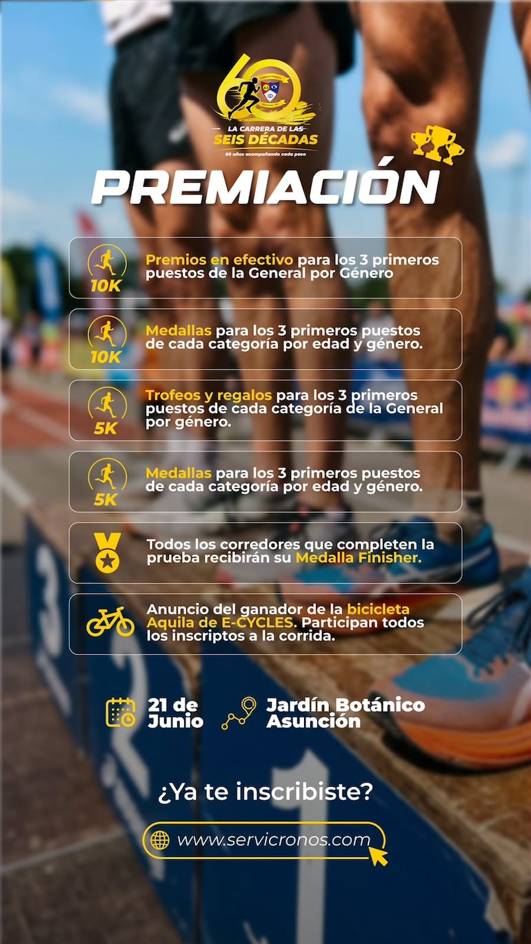 La Carrera de las Seis Décadas de la cooperativa san Cristóbal tendrá atractivos premios.