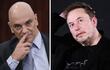 El juez del Tribunal Supremo de Brasil Alexandre de Moraes (i) y el empresario tecnológico estadounidense Elon Musk. Starlink, la empresa de Elon Musk que ofrece servicios de internet, dijo este martes que está cumpliendo con la orden judicial que bloquea la red social X en Brasil y que ha iniciado un proceso en la Corte Suprema de ese país para descongelar sus activos.