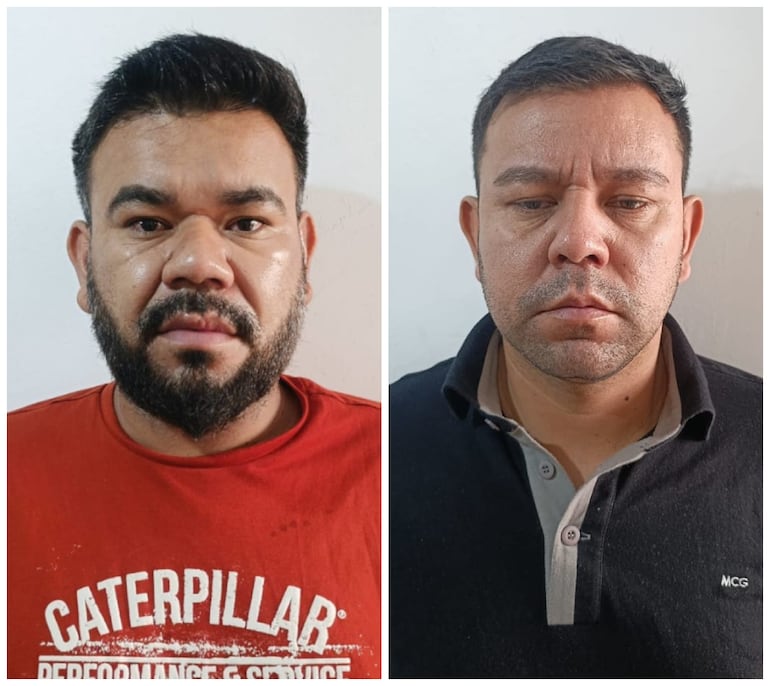 Blas Antonio Figueredo López (de rojo) y Fredy Alberto Figueredo López (de negro), capturados con 30 fusiles de guerra en Pedro Juan Caballero.